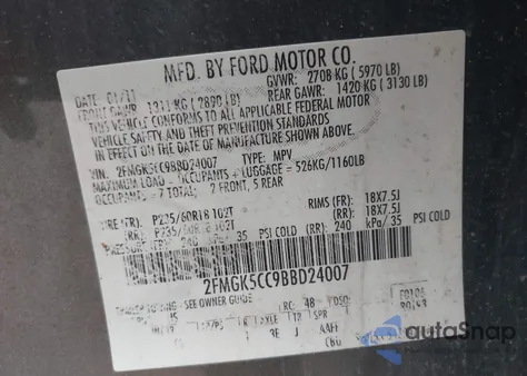 2011 Ford Flex Sel z USA, uszkodzony, nr VIN 2FMGK5CC9BBD24007